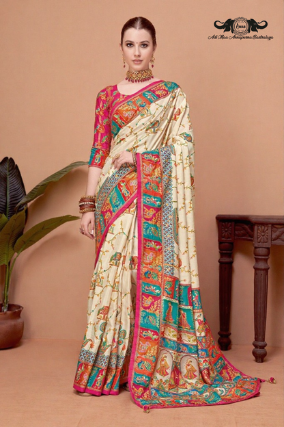 Elegant Traditional Madhubani Printed Silk Saree Collection