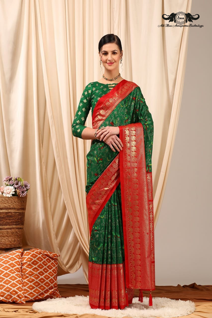 Luxurious Silk Blend Designer Sarees with Rich Zari Borders