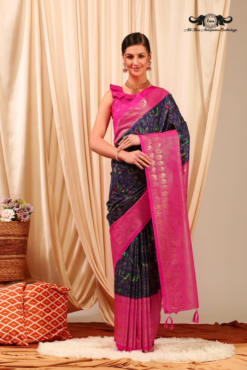 Luxurious Silk Blend Designer Sarees with Rich Zari Borders