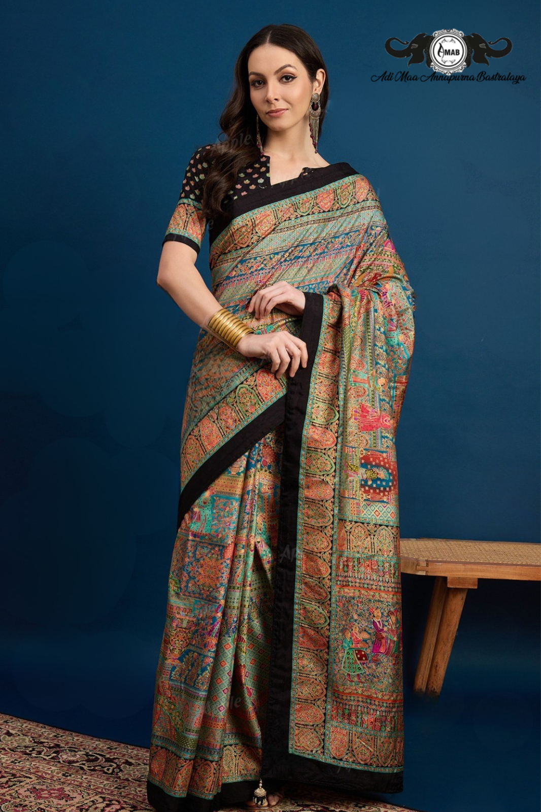 Traditional Madhubani Printed Art Silk Saree