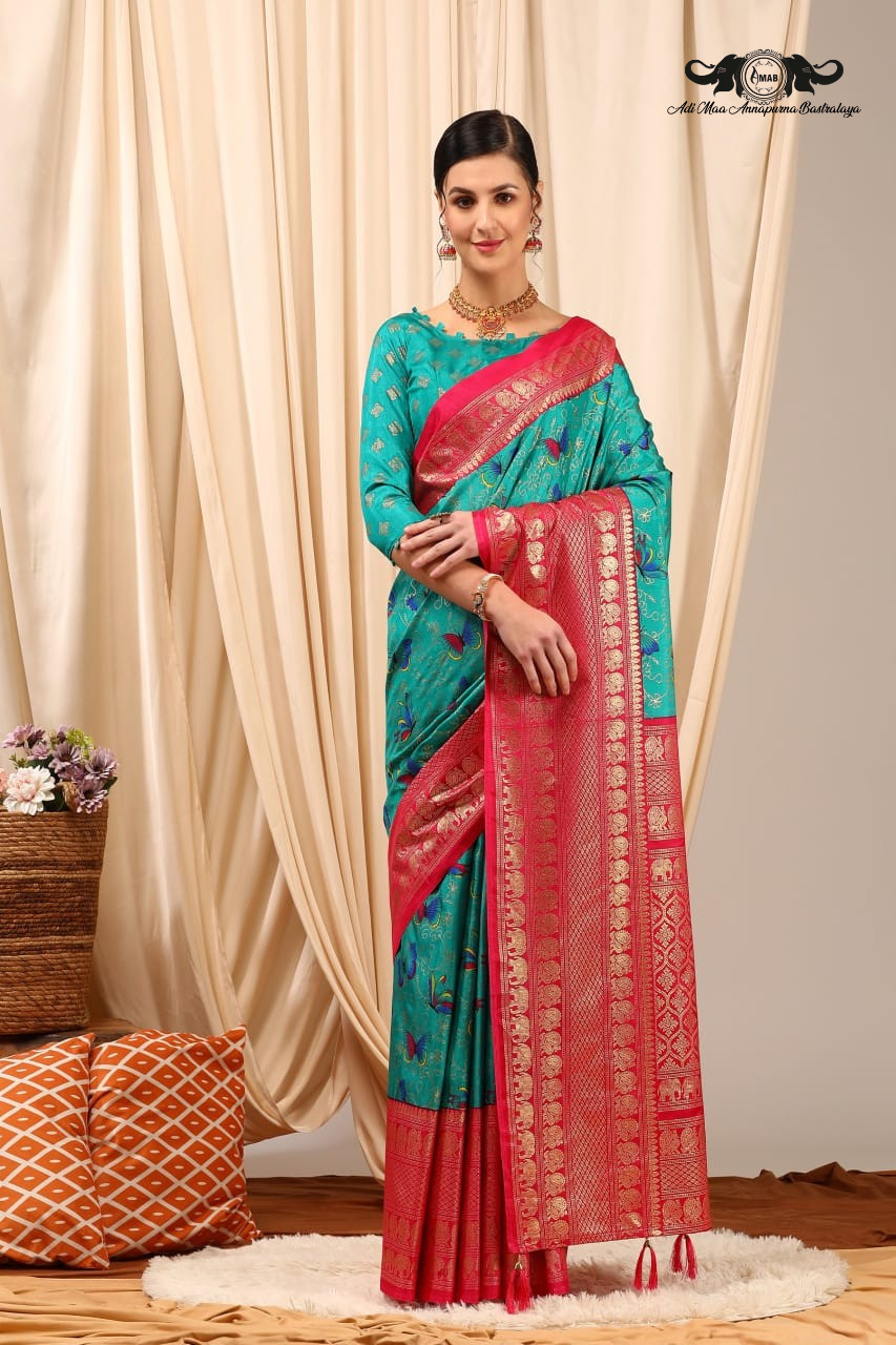 Luxurious Silk Blend Designer Sarees with Rich Zari Borders