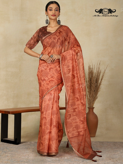 Nature Print Lightweight Linen Blend Saree Collection