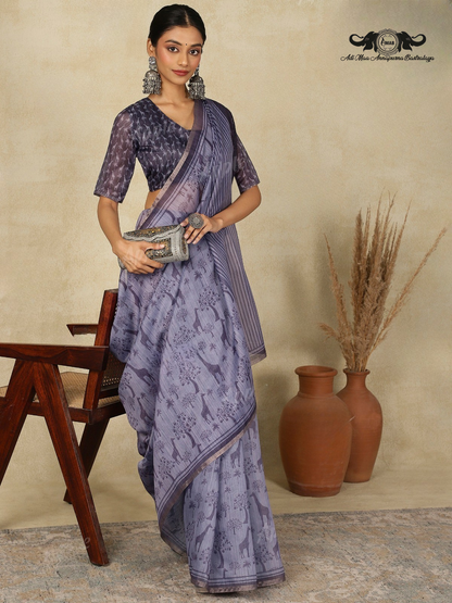 Nature Print Lightweight Linen Blend Saree Collection