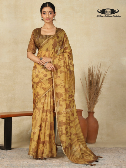 Nature Print Lightweight Linen Blend Saree Collection