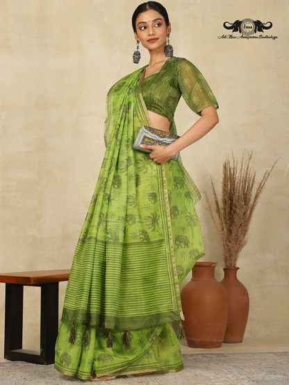 Nature Print Lightweight Linen Blend Saree Collection