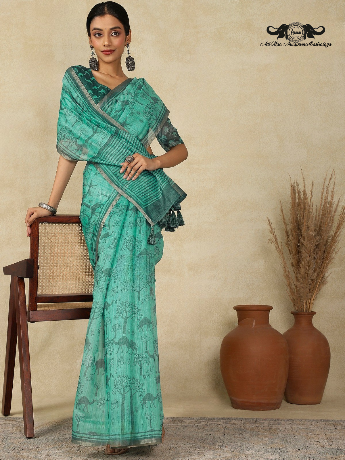 Nature Print Lightweight Linen Blend Saree Collection