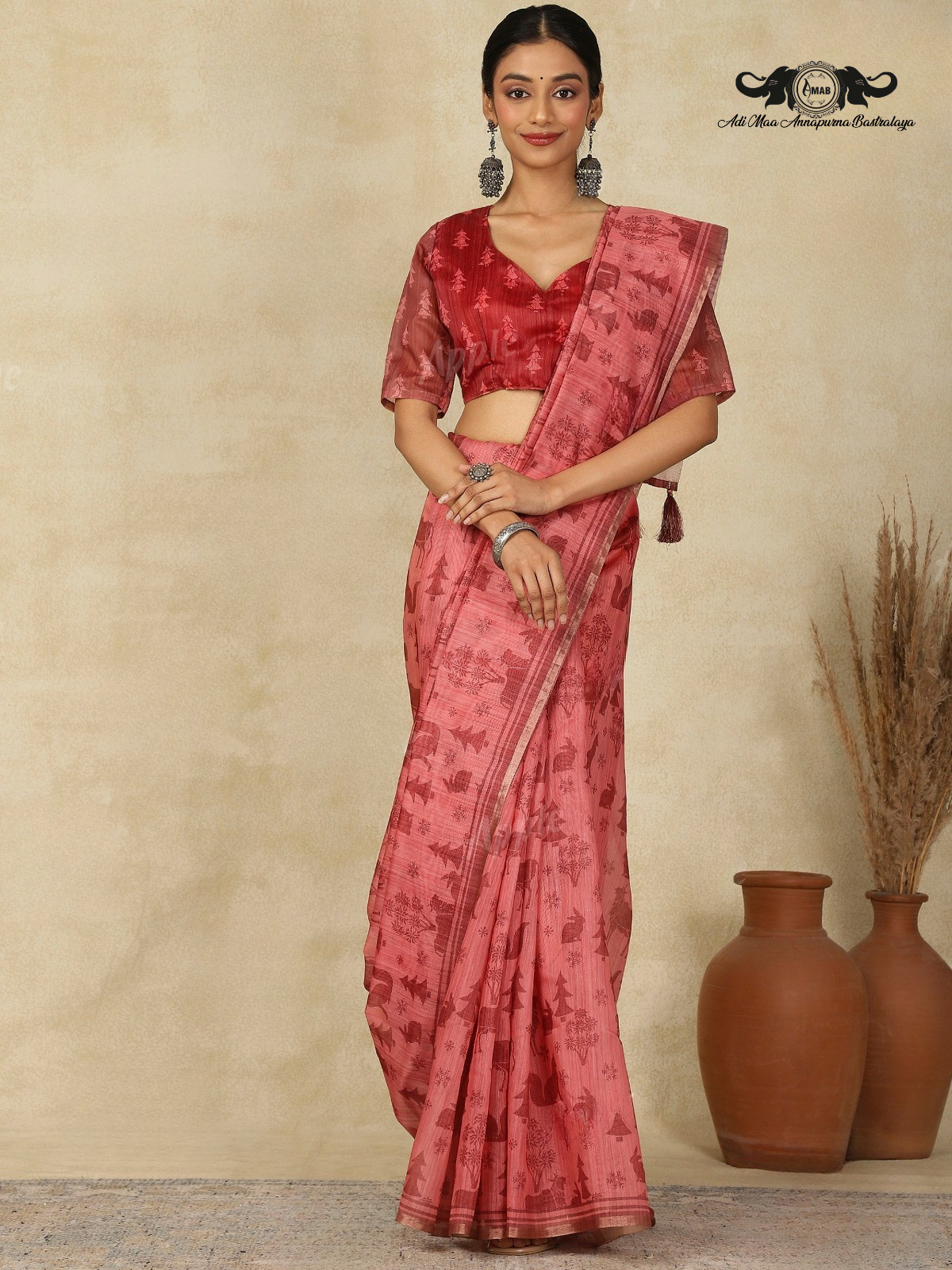 Nature Print Lightweight Linen Blend Saree Collection