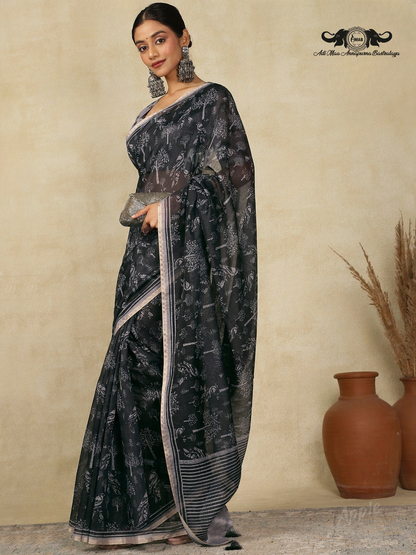 Nature Print Lightweight Linen Blend Saree Collection