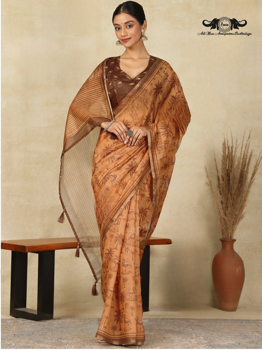 Nature Print Lightweight Linen Blend Saree Collection