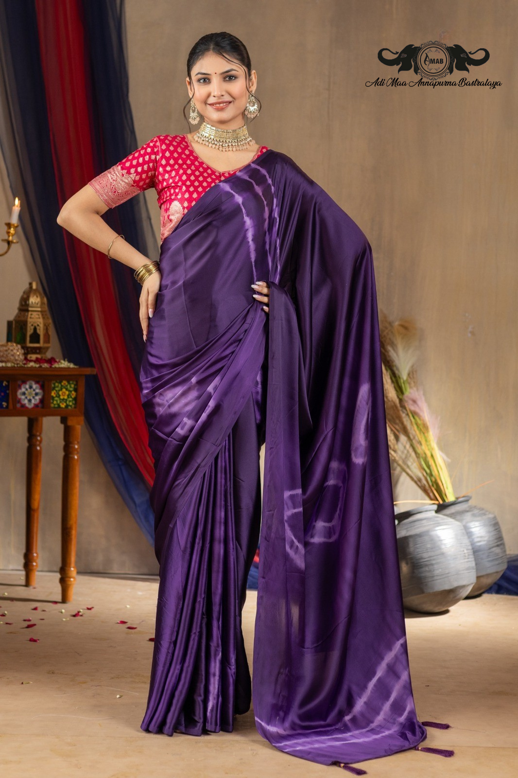 Luxurious Satin Silk Tie-Dye Shibori Draping Saree
