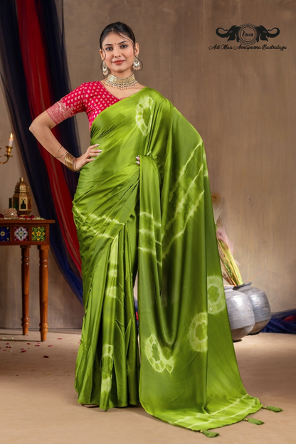 Luxurious Satin Silk Tie-Dye Shibori Draping Saree