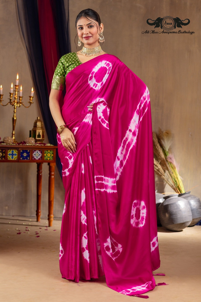 Luxurious Satin Silk Tie-Dye Shibori Draping Saree