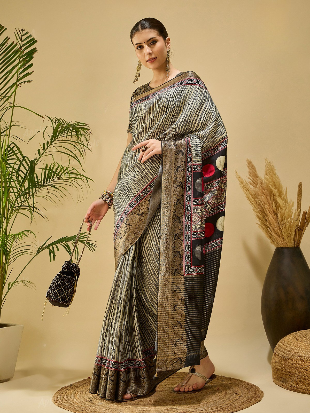 Elegant Metallic Striped Silk Saree with Designer Pallu