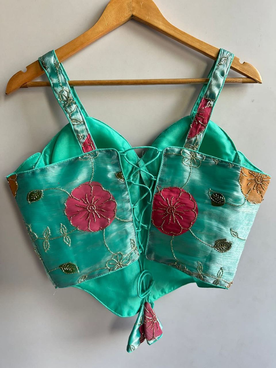 Corset Style Spaghetti Blouse | Heavy Silk Partywear with Bead Work