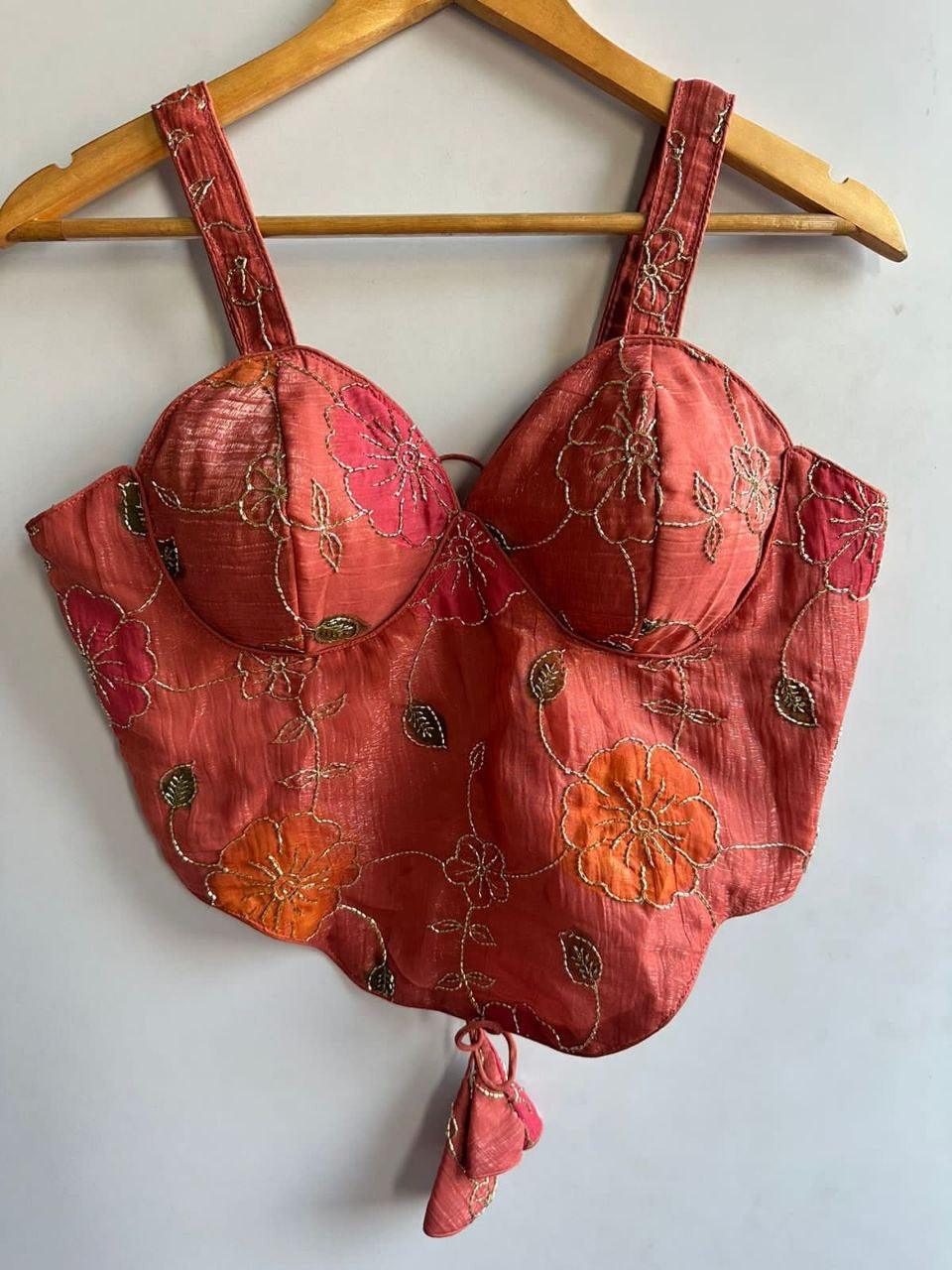 Corset Style Spaghetti Blouse | Heavy Silk Partywear with Bead Work