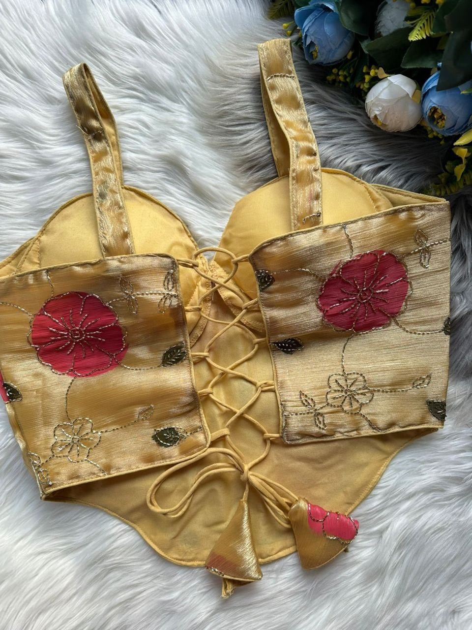 Corset Style Spaghetti Blouse | Heavy Silk Partywear with Bead Work