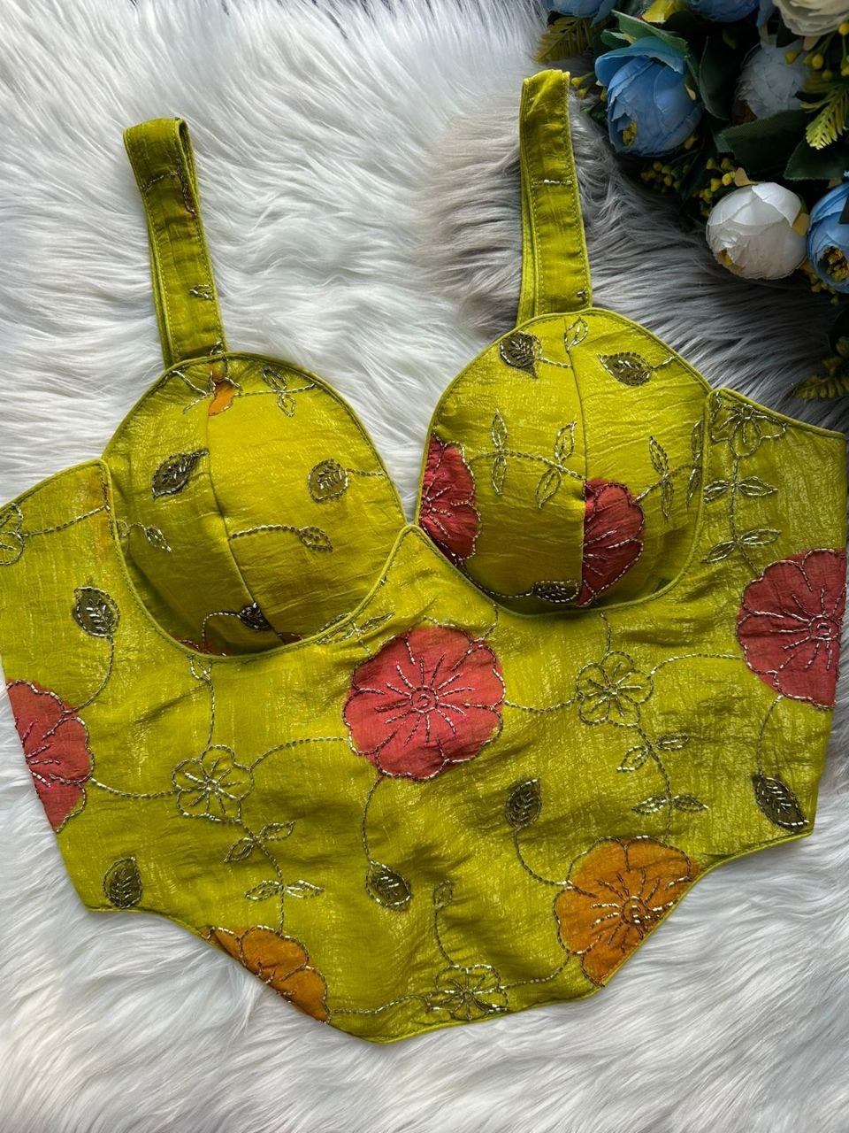 Corset Style Spaghetti Blouse | Heavy Silk Partywear with Bead Work