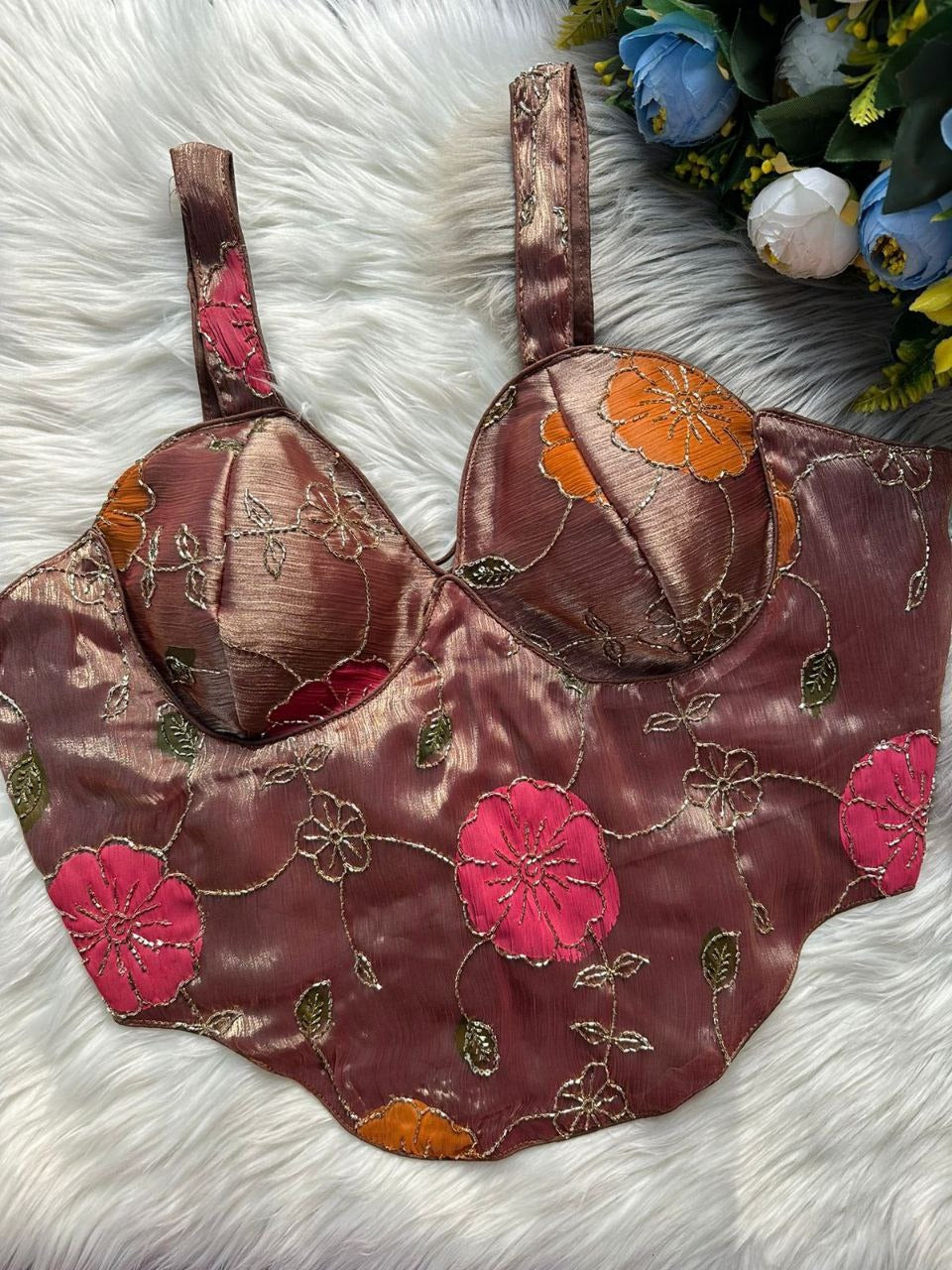 Corset Style Spaghetti Blouse | Heavy Silk Partywear with Bead Work