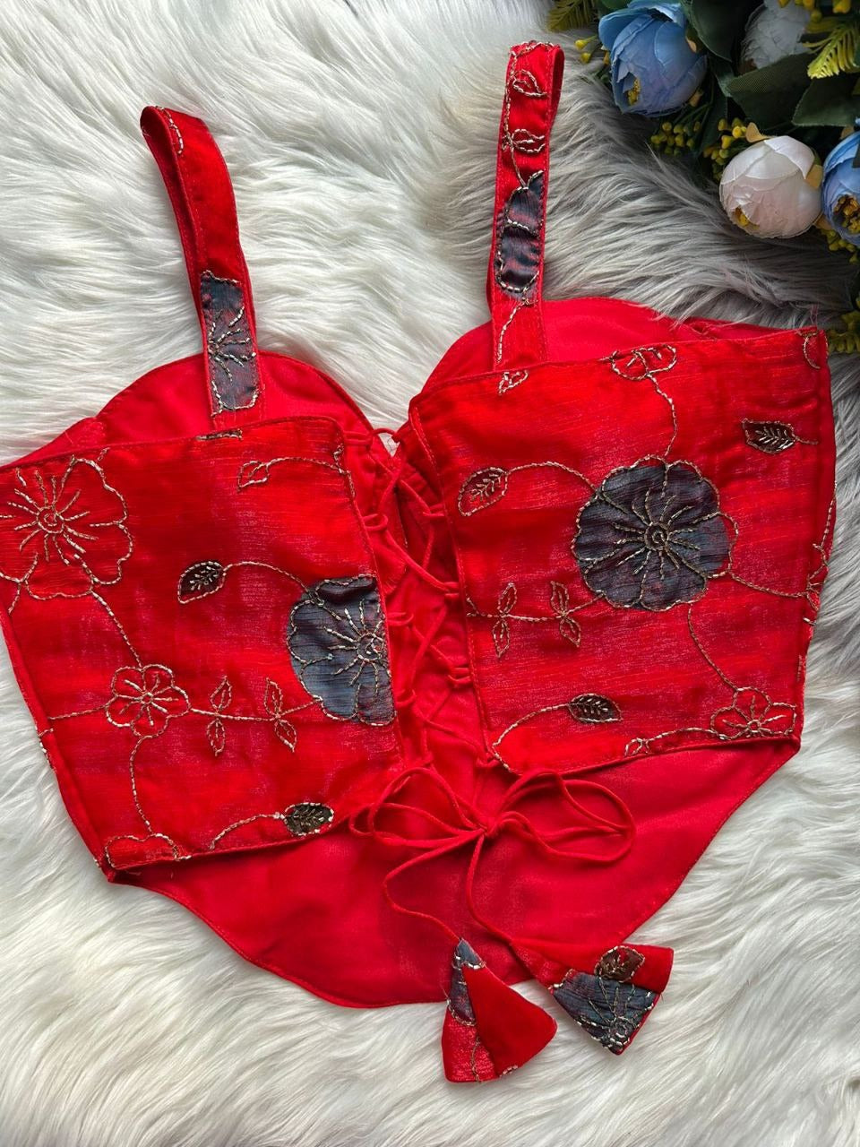 Corset Style Spaghetti Blouse | Heavy Silk Partywear with Bead Work