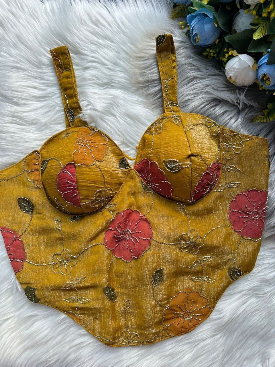 Corset Style Spaghetti Blouse | Heavy Silk Partywear with Bead Work