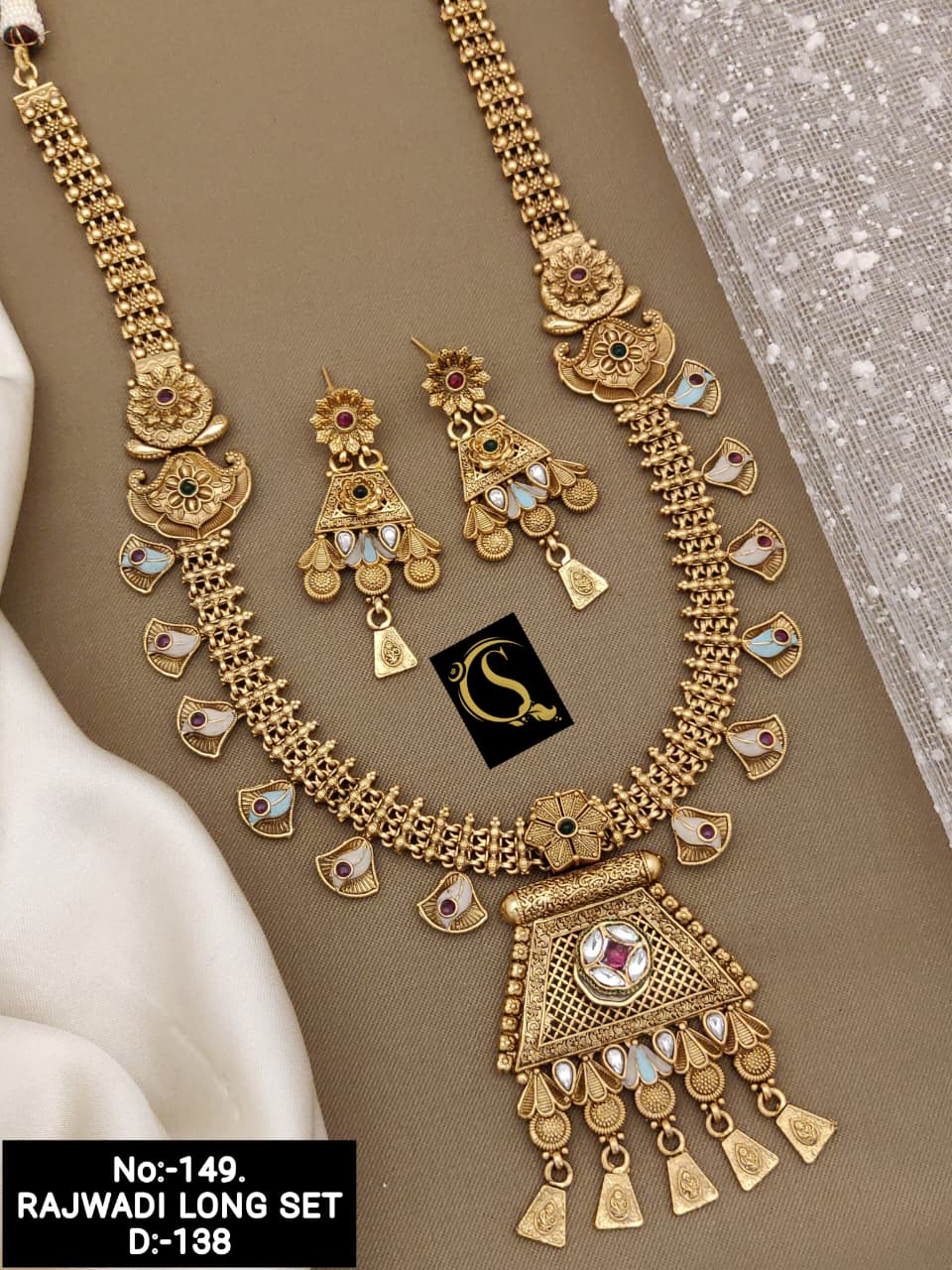 Wholesale Antique Navratna Haram Set with Meenakari - Bulk