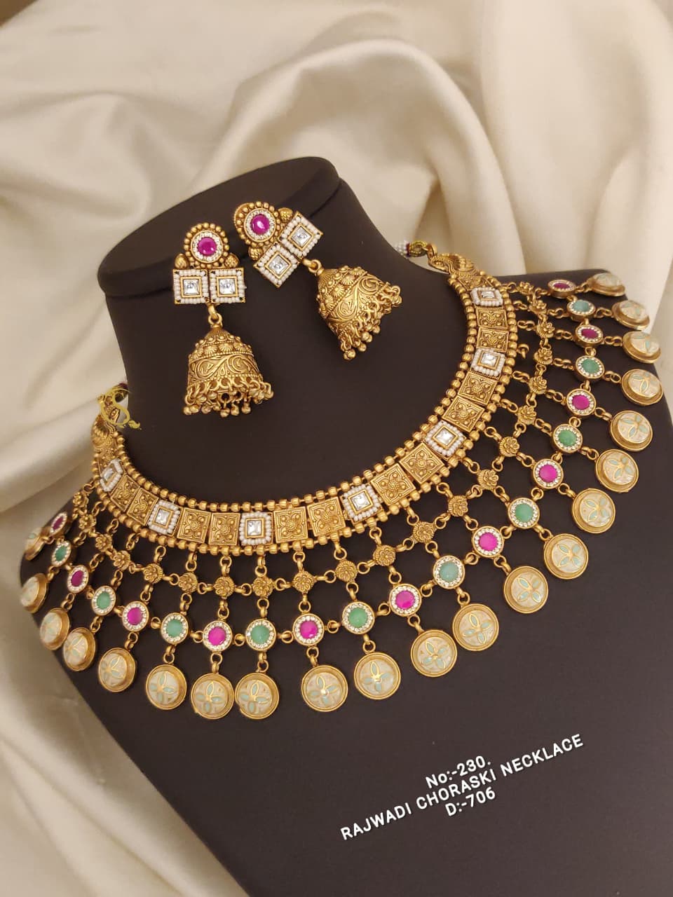 Wholesale Antique Gold Rajwadi Chokshi Set with Jhumkas