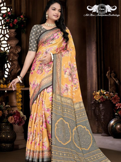 Elegant Woven Chanderi Silk Saree with Floral Meenakari Work