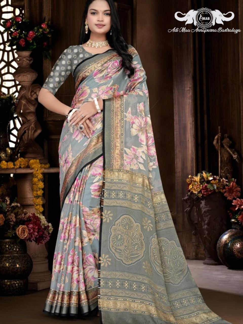 Elegant Woven Chanderi Silk Saree with Floral Meenakari Work