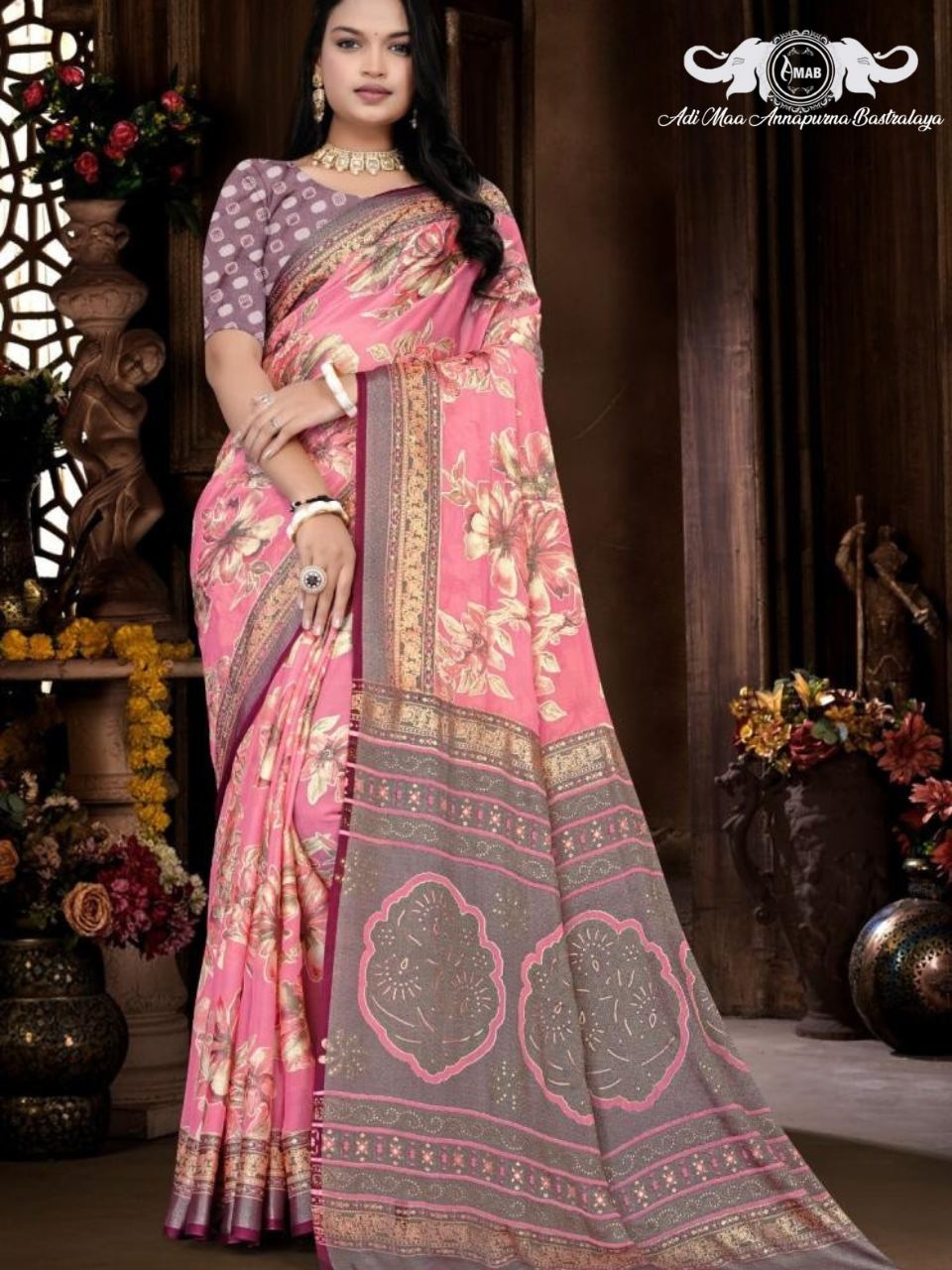 Elegant Woven Chanderi Silk Saree with Floral Meenakari Work
