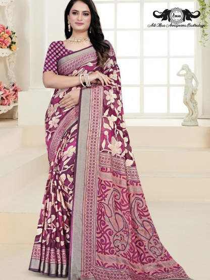 Elegant Woven Chanderi Silk Saree with Floral Meenakari Work