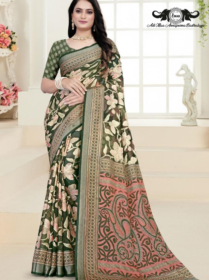 Elegant Woven Chanderi Silk Saree with Floral Meenakari Work