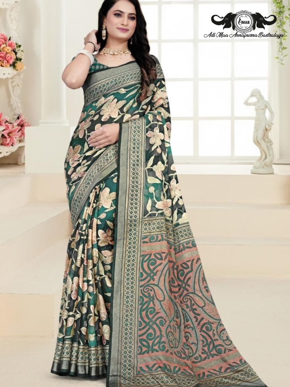 Elegant Woven Chanderi Silk Saree with Floral Meenakari Work