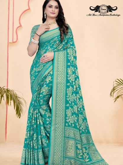 Elegant Woven Chanderi Silk Saree with Floral Meenakari Work