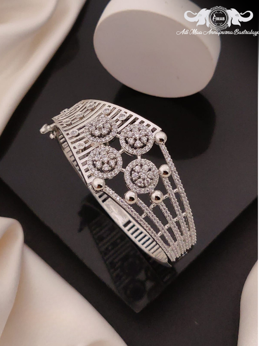 Wholesale Silver Plated AD Stone Wide Cuff Bangle