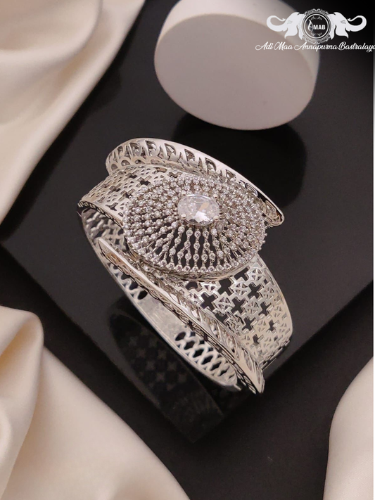 Wholesale Silver Plated AD Wide Cuff Bracelet - Luxury Solitaire