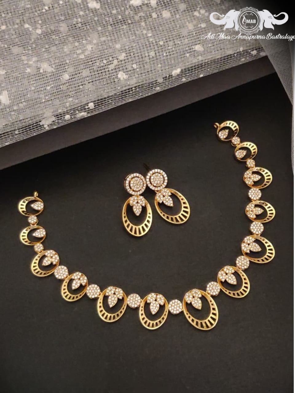 Wholesale Gold Plated AD Link Necklace Set - Designer