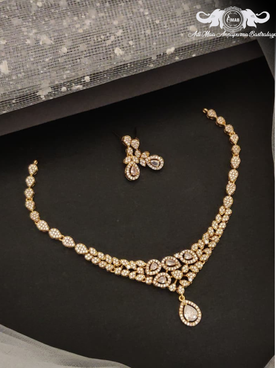 Wholesale Gold Plated AD Choker Set with Pear Drops
