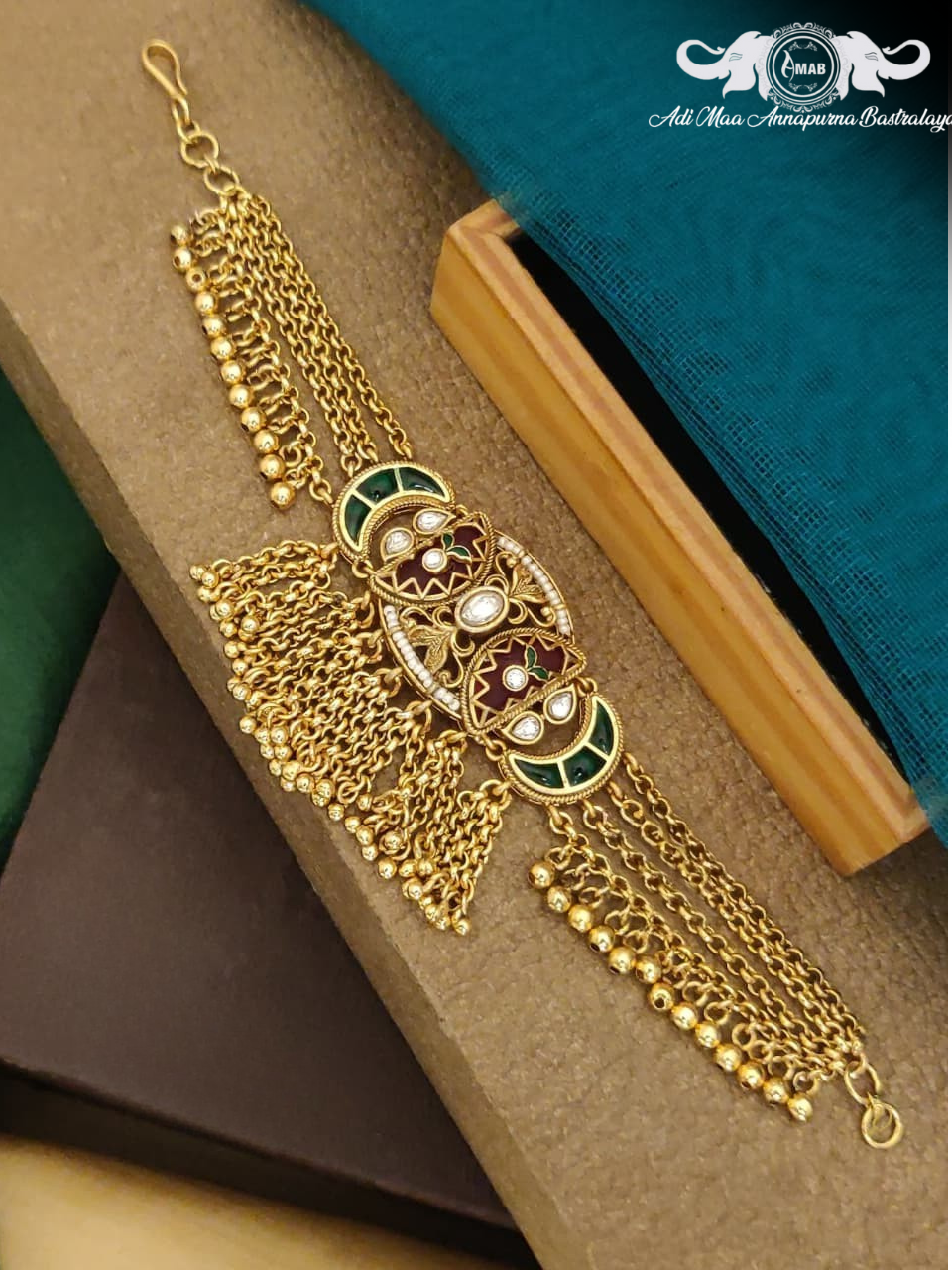 Wholesale Antique Gold Multi-Chain Bracelet with Meenakari