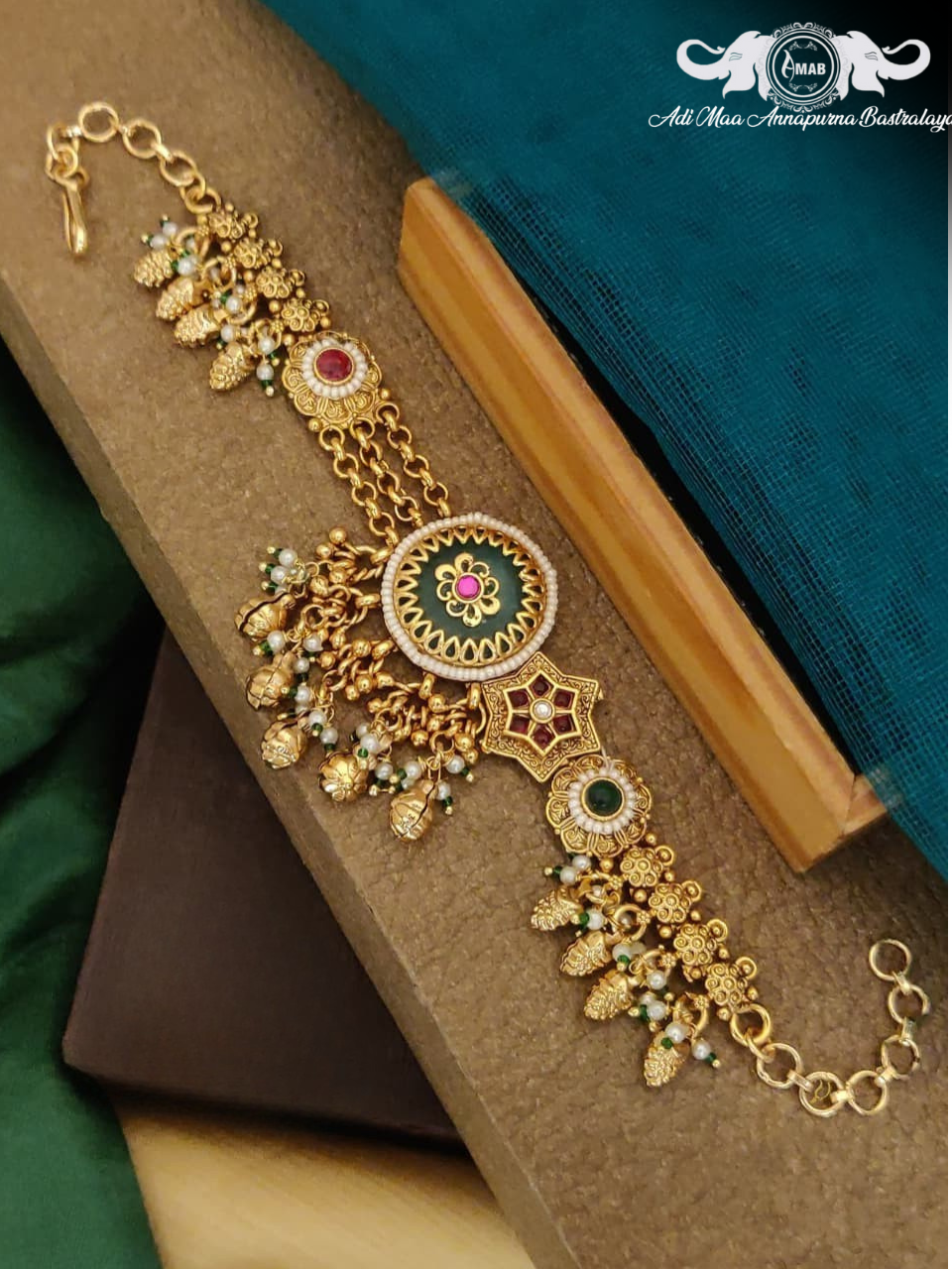 Wholesale Antique Gold Multi-Drop Bracelet with Meenakari