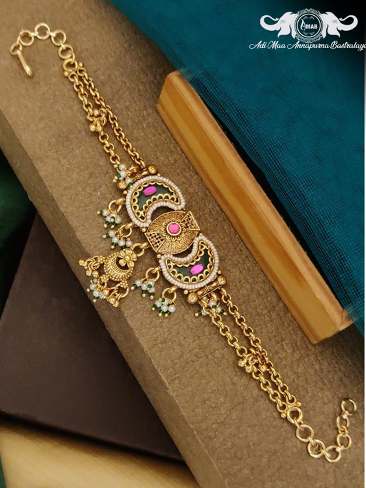 Wholesale Antique Gold Rajwadi Bracelet with Meenakari Drops