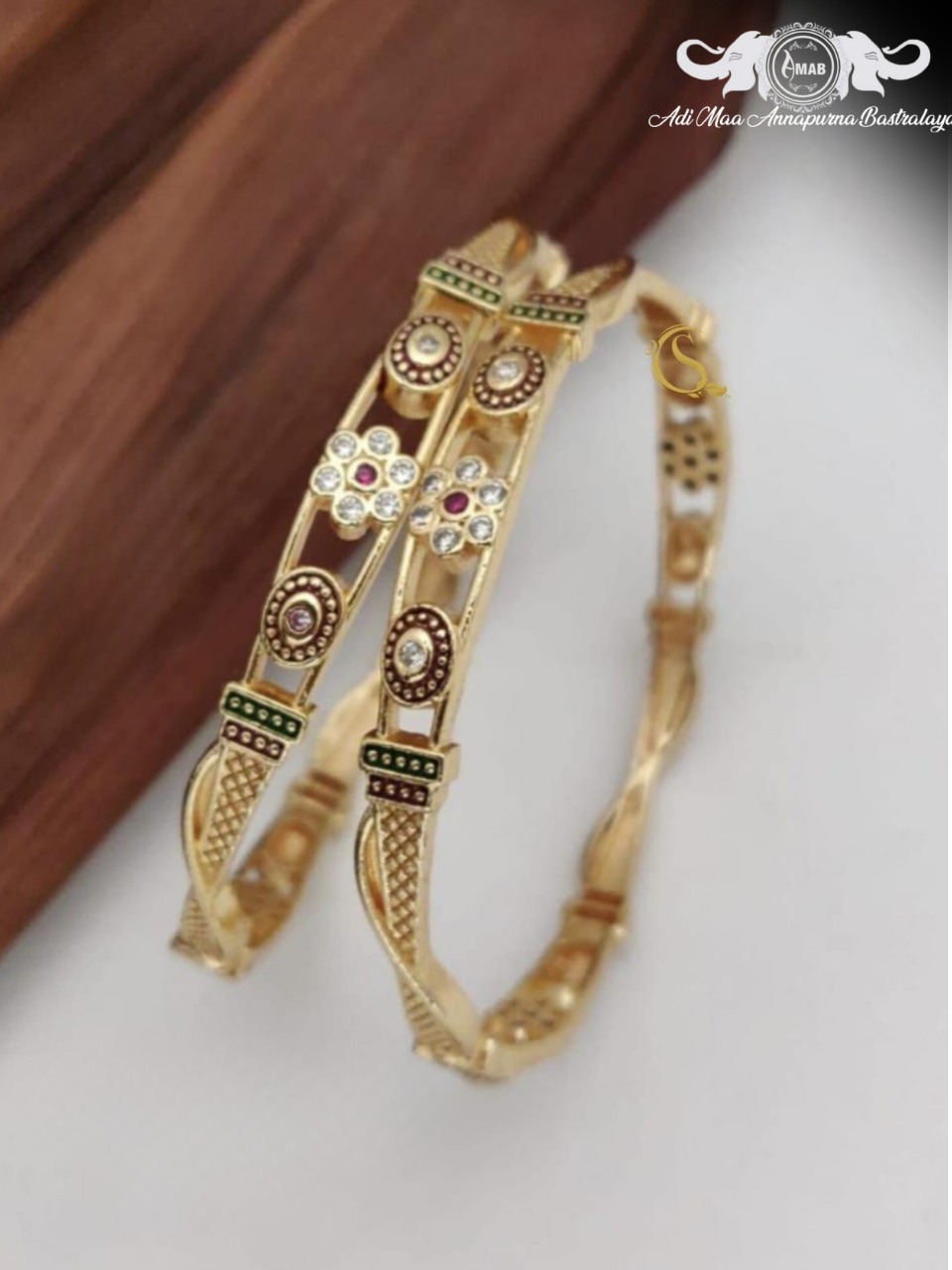 Wholesale Gold Plated Daily Wear Stone Kadli Set (2 Pcs)