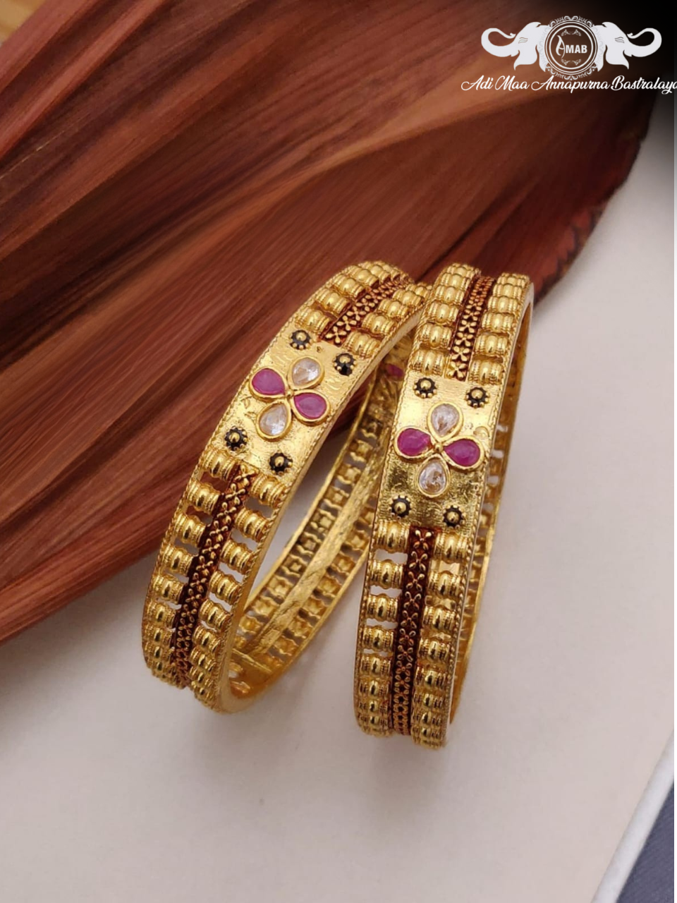 Wholesale Antique Gold Kadli Set with Ruby/AD Stones (2 Pcs)