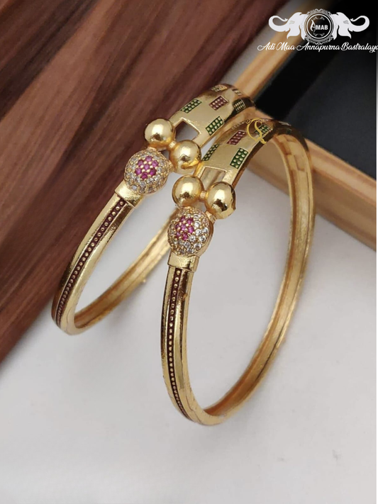 Wholesale Gold Plated Daily Wear Kadli with Ruby/AD (2 Pcs)
