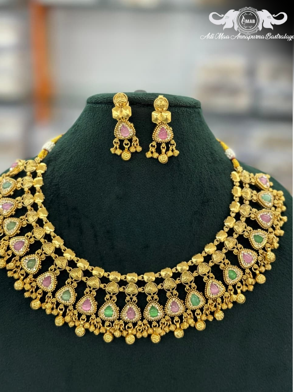 Wholesale Antique Gold Heritage Choker Set with Multi-Stones