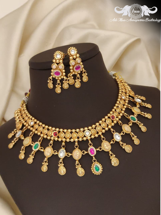 Wholesale Chorski Kundan Choker Set with Multi-Color Drops