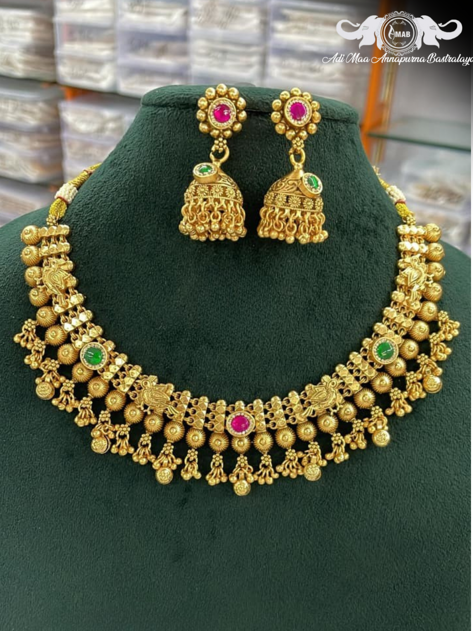 Wholesale Antique Gold Heritage Choker Set with Jhumka