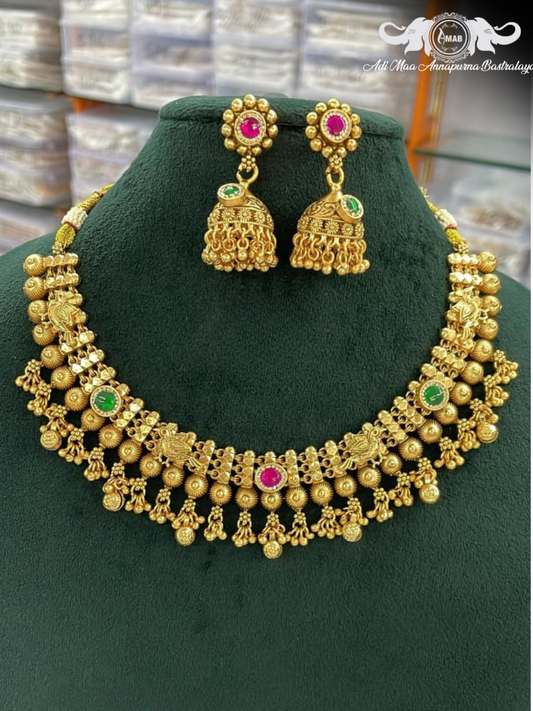 Wholesale Antique Gold Heritage Choker Set with Jhumka