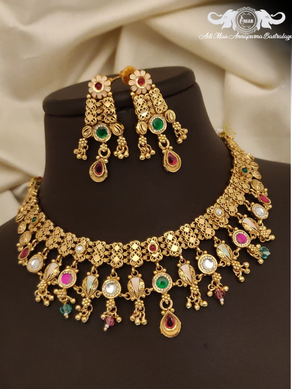 Wholesale Antique Gold Chorski Choker Set with Multi-Color Drops