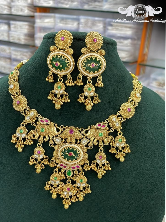 Wholesale Antique Gold Heritage Choker with Elephant/Meenakari