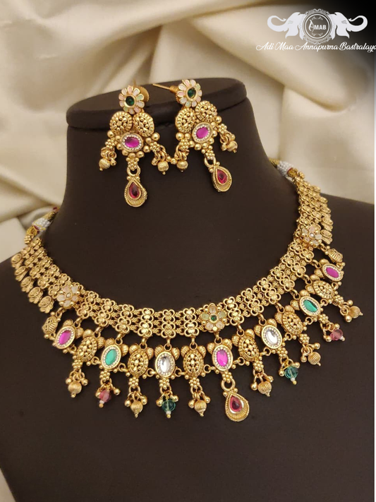 Wholesale Antique Gold Chorski Choker Set with Multi-Stone Drops